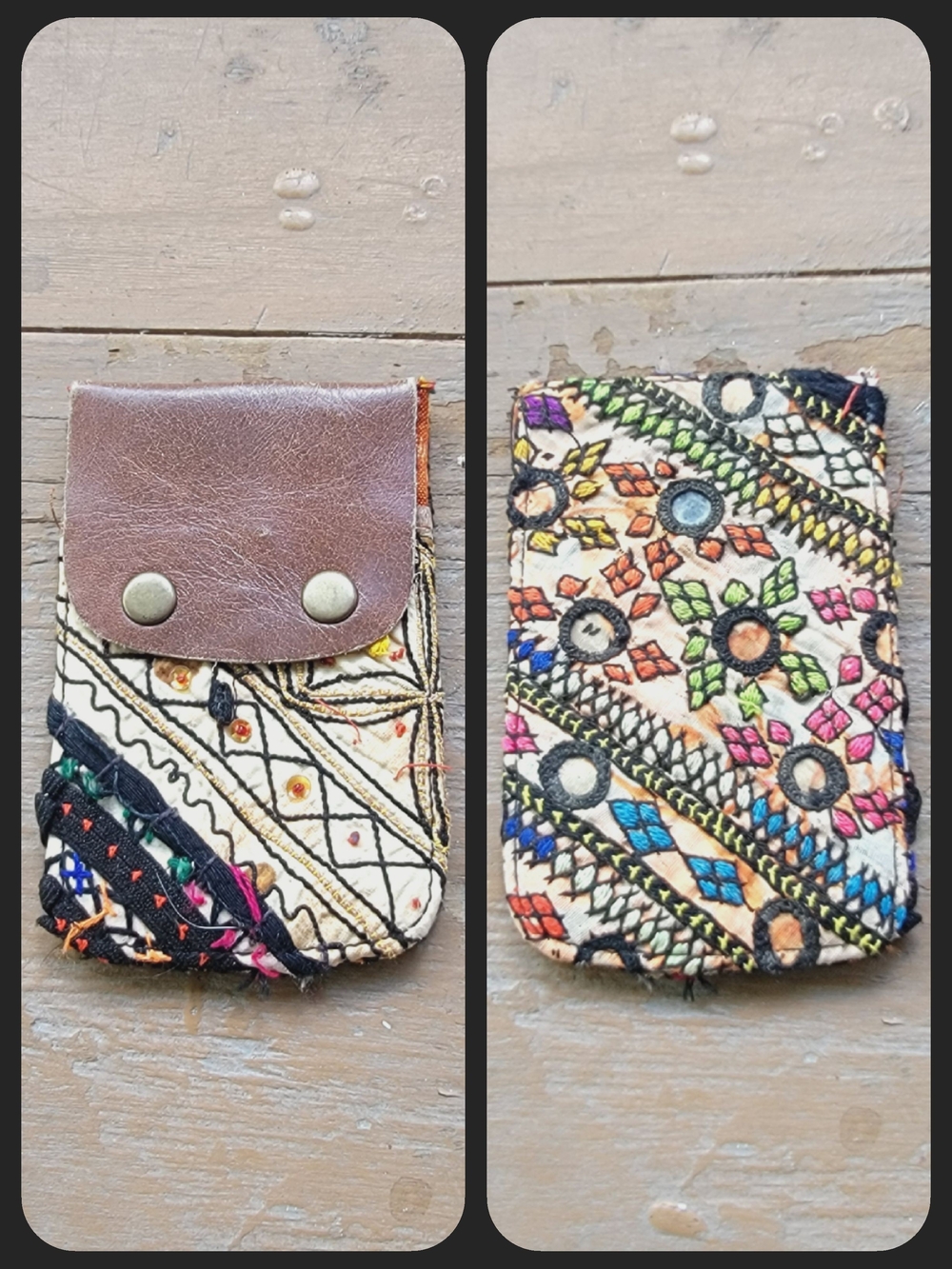 Free People embroidered banjara boho repurposed vtg leather wallet card case